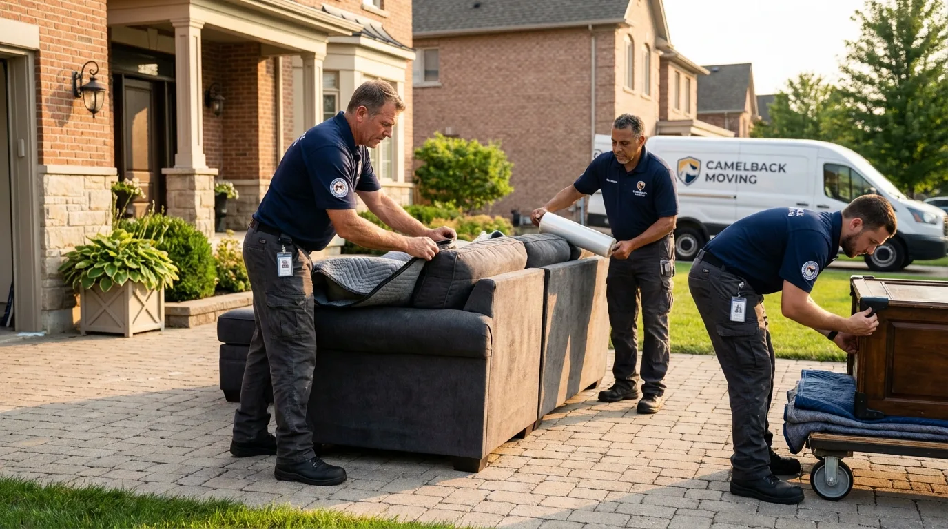 Large estate moving crew wrapping furniture in Monroe, WI